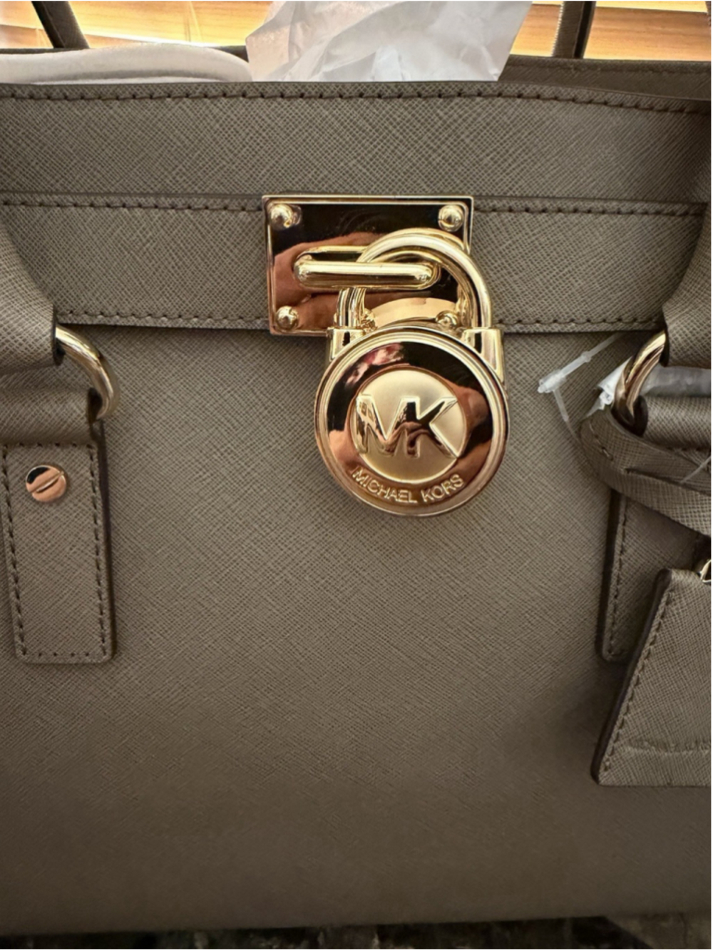 Michael Michael Kors Hamilton Large Satchel Dark Dune Leather Tote Crossbody - Picture 13 of 16